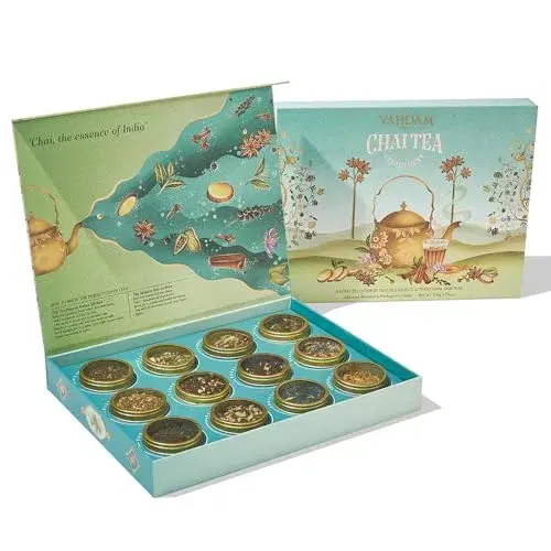 5. VAHDAM Chai Tea Gift Set (12 Varieties) Tin Caddy Gift Box