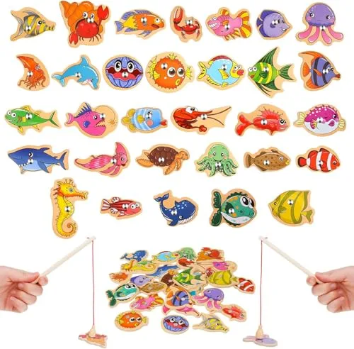 5. Playkidz Wooden Magnetic Fishing Game Set