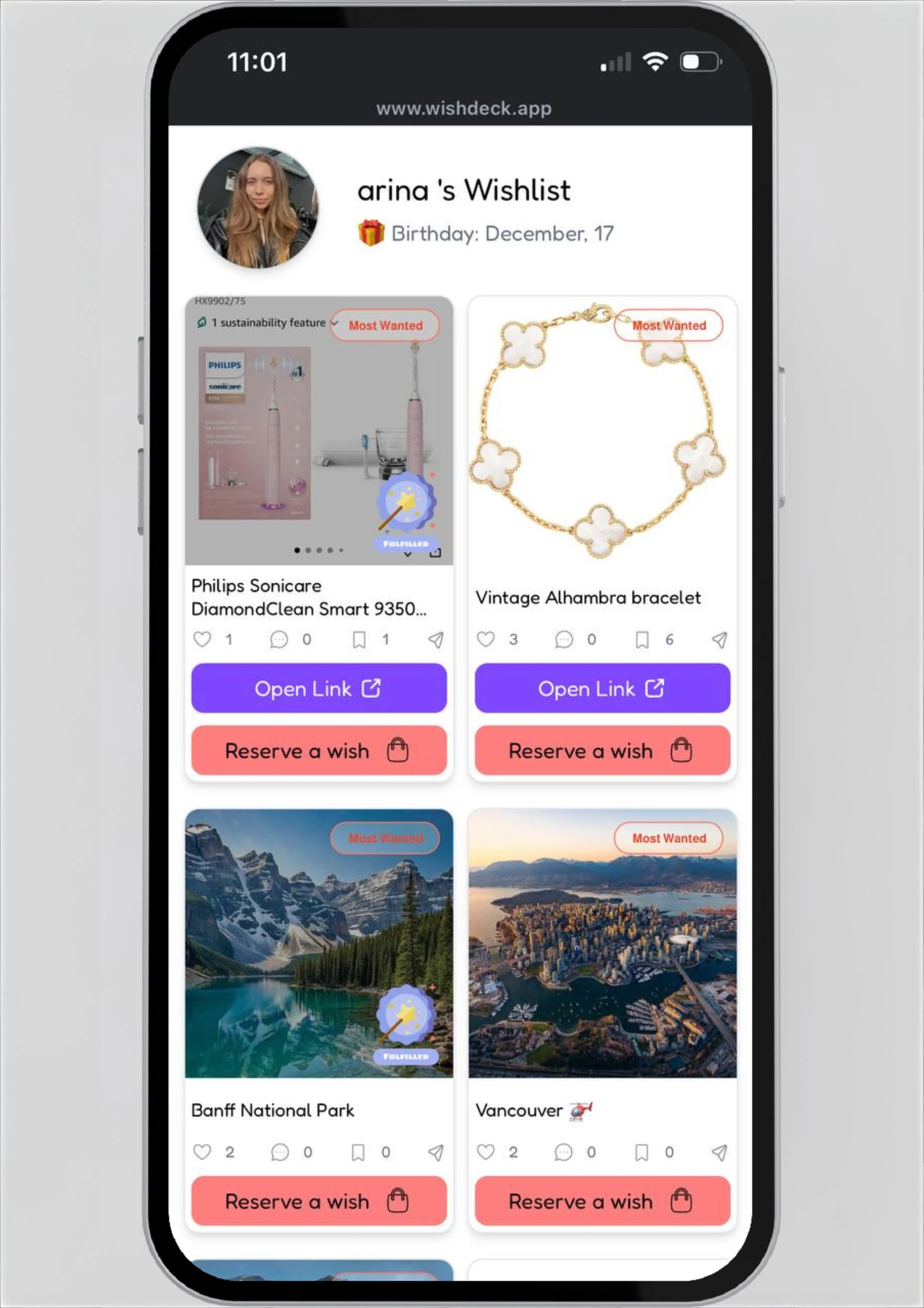 Complete wishlist with organized items ready to share