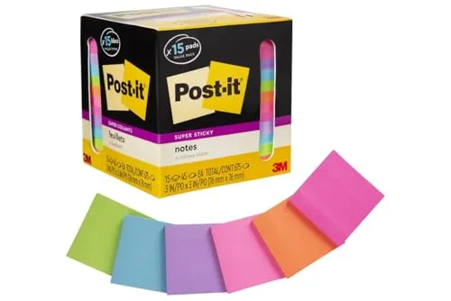 8. Post-it Super Sticky Notes Value Pack (3 in x 3 in) - Carnival Colors