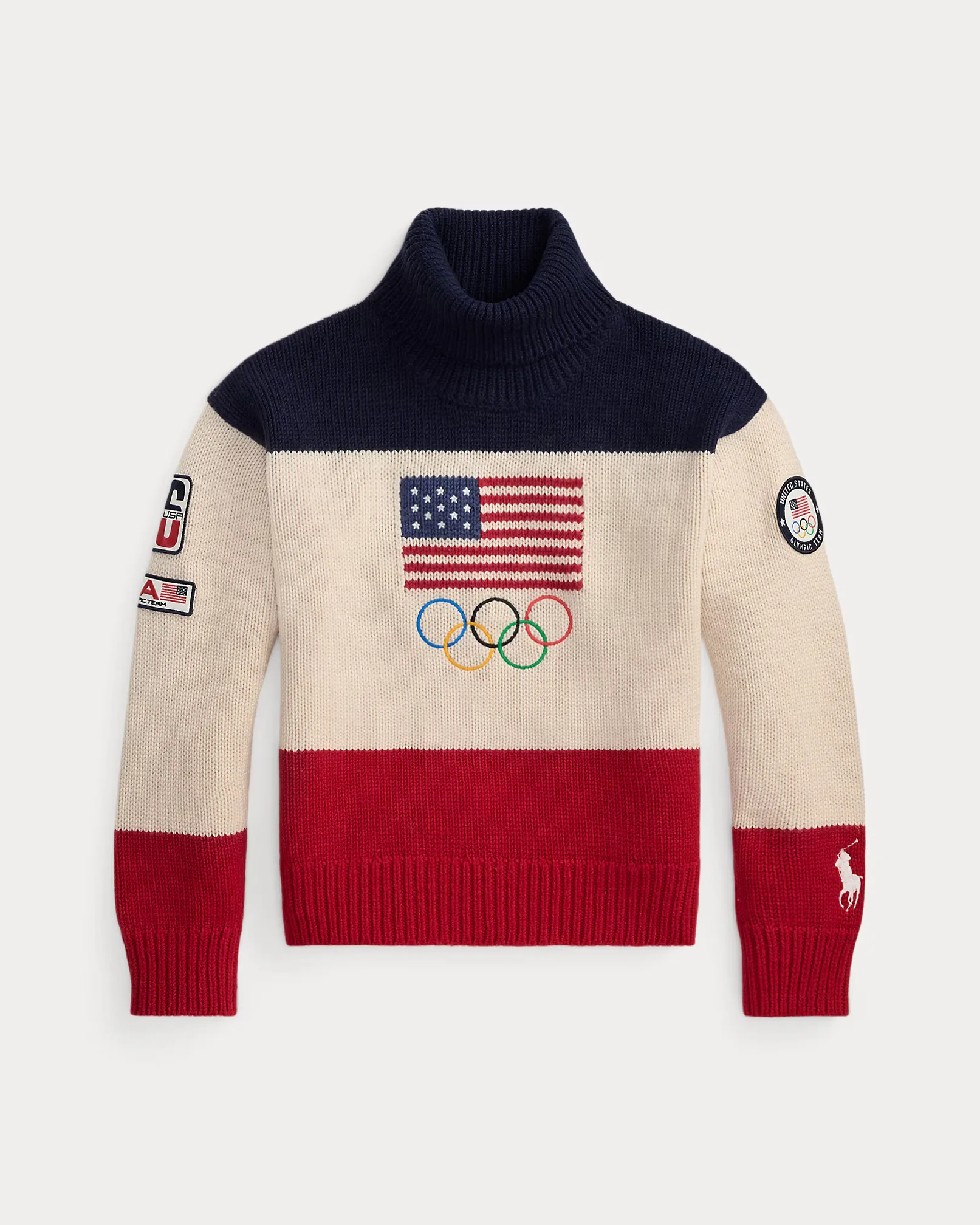 3. Ralph Lauren Team USA Milano Cortina 2026 American Flag Intarsia Wool Turtleneck Sweater
