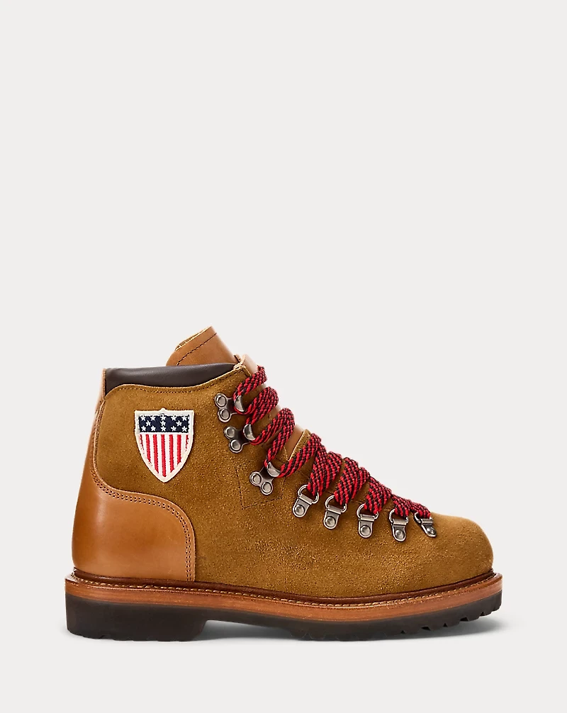 7. Ralph Lauren Team USA Milano Cortina 2026 Brown Suede Alpine Boots (Red Laces)